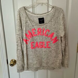 EUC Women’s American Eagle Outfitters Off-White/Pink Scoop Neck Top Size M